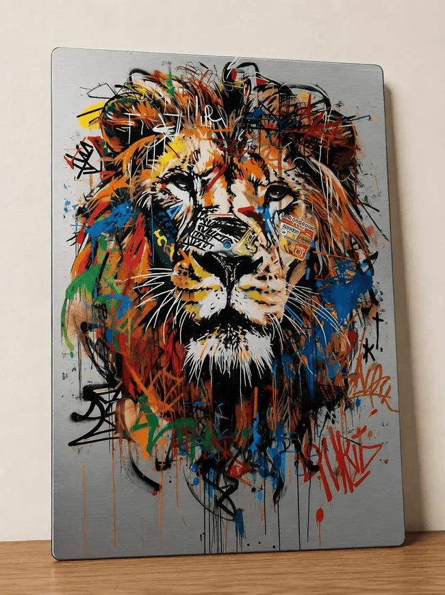 Affiche Métal Lion Street Art - Décoration Murale Format A4