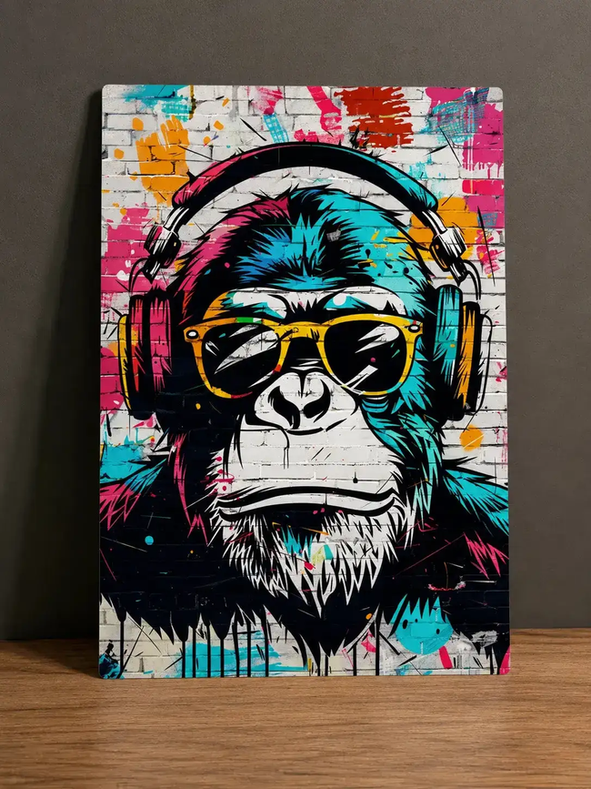 Affiche Métal Singe Pop Art – Monkey DJ Décoration Murale A4