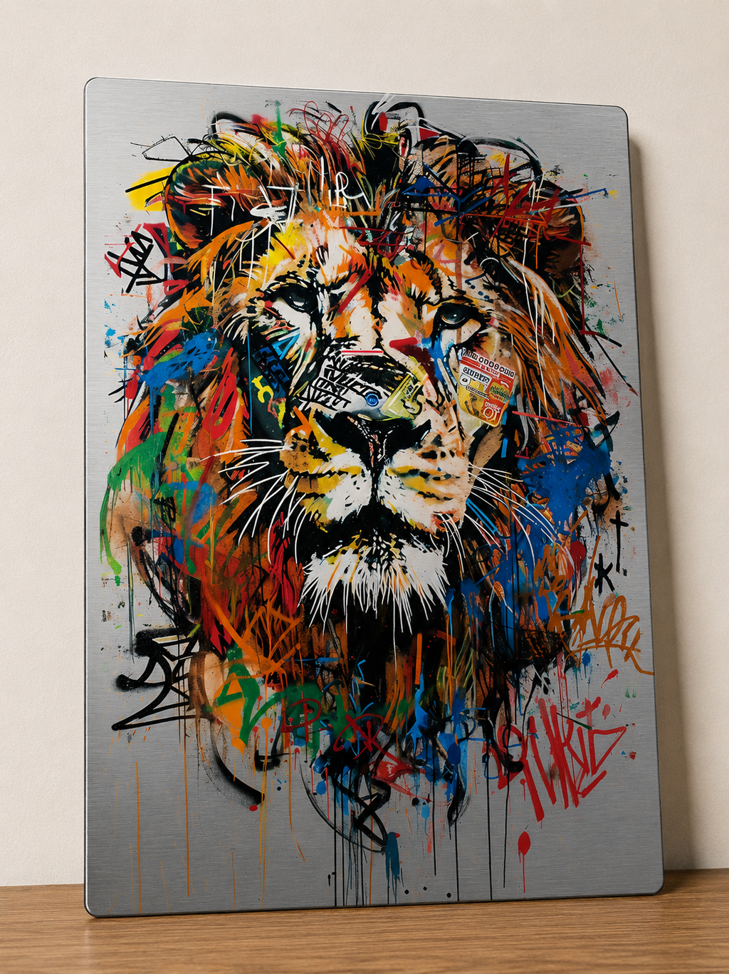 Affiche Métal Lion Street Art - Décoration Murale Format A4