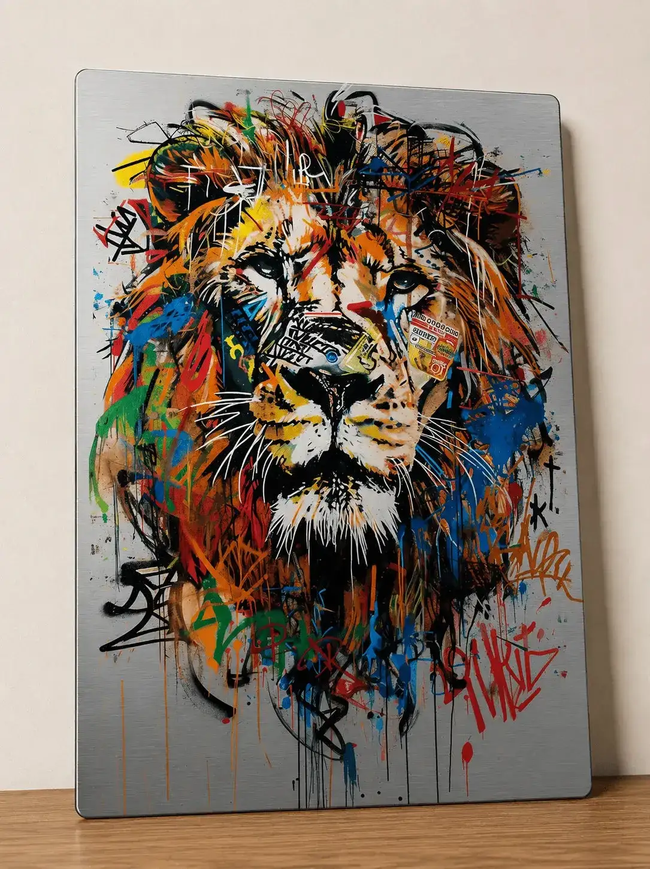 Affiche Métal Lion Street Art - Décoration Murale Format A4