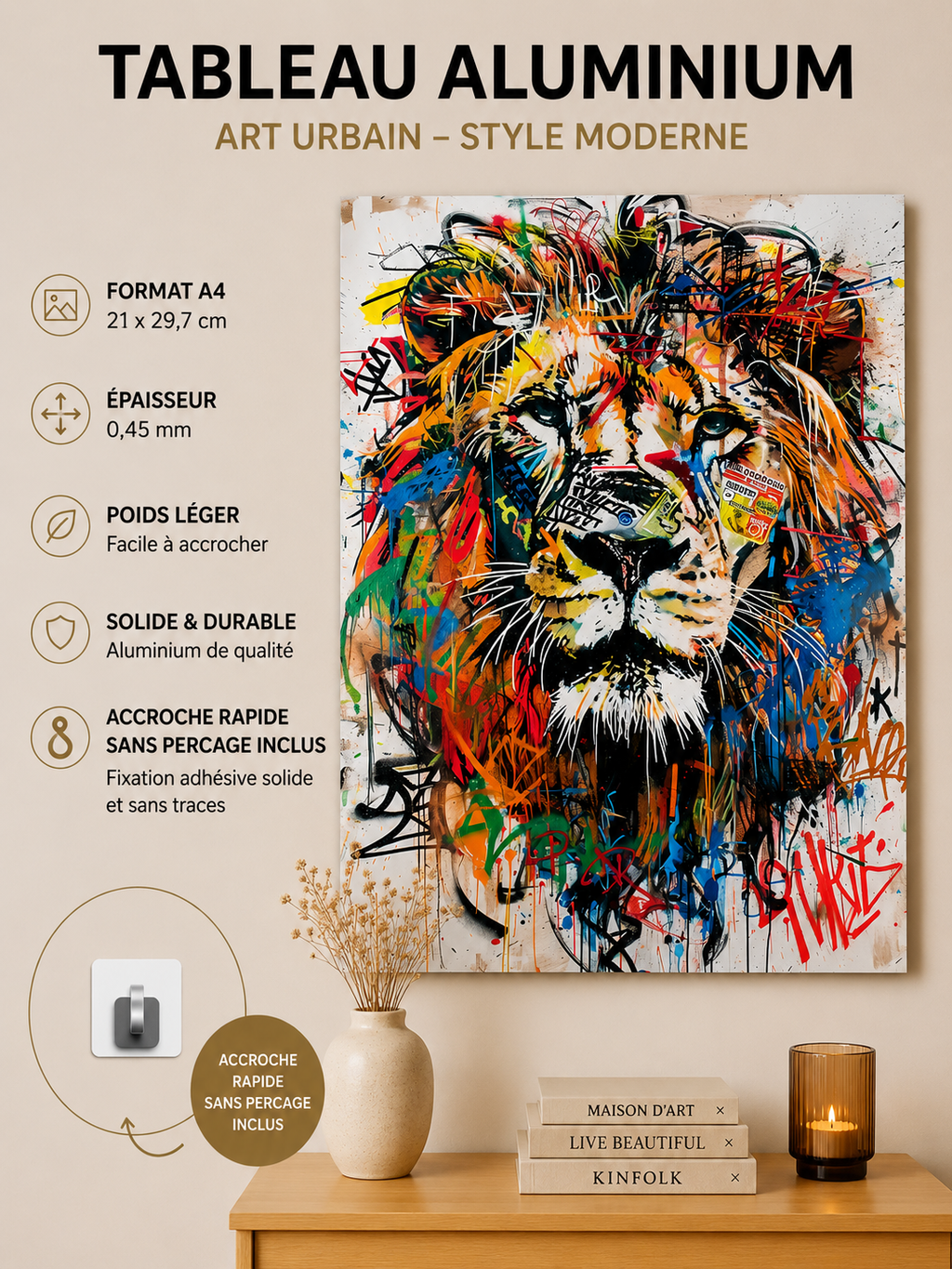 Affiche Métal Lion Street Art - Décoration Murale Format A4