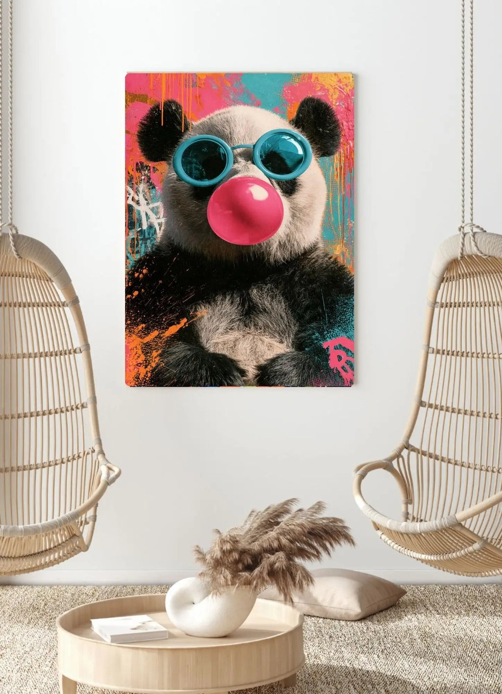 Affiche Métal Pop Art – Panda Lunettes Turquoise & Bulle Rose A4