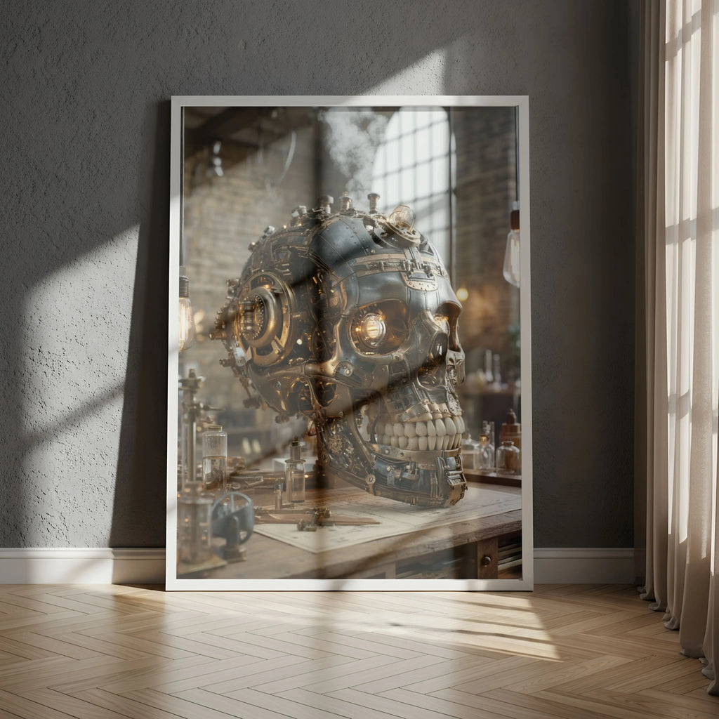Affiche Métal Steampunk – Crâne & Laboratoire Victorien A4 Ploy'Art