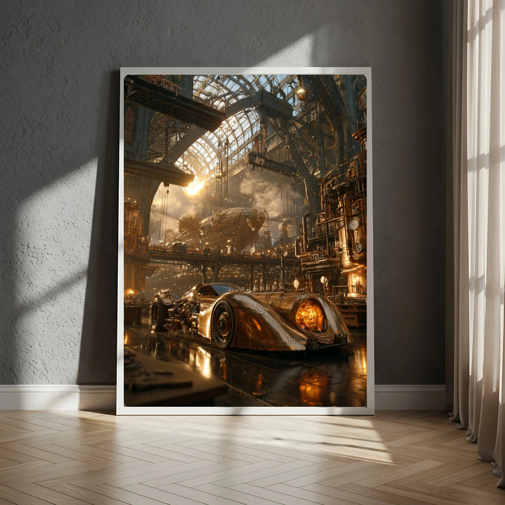Affiche Métal Steampunk – Voiture & Hangar à Dirigeable Victorien A4 Ploy'Art