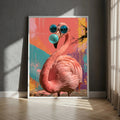 Affiche Métal Pop Art – Flamant Rose Lunettes & Bulle Turquoise A4