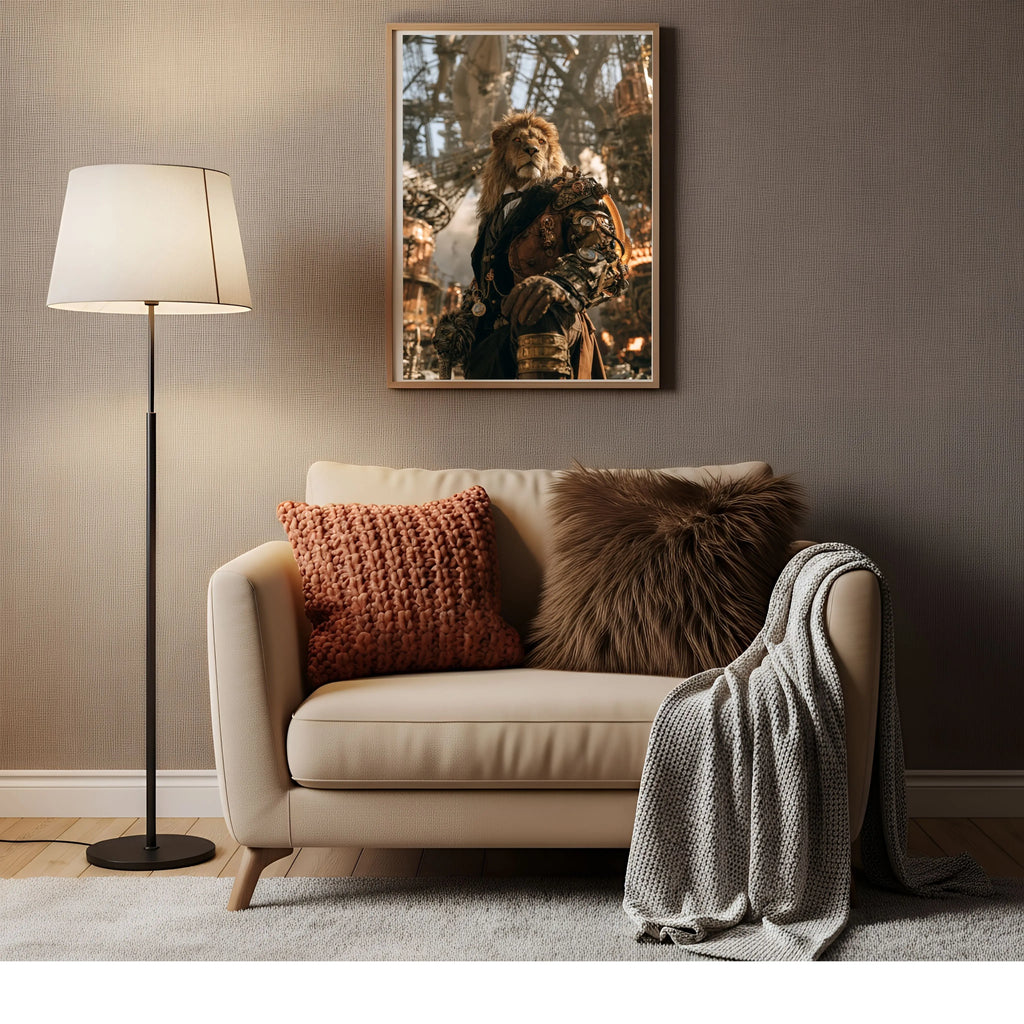 Affiche Métal Steampunk – Lion Gentleman Victorien & Bras Mécanique A4 Ploy'Art