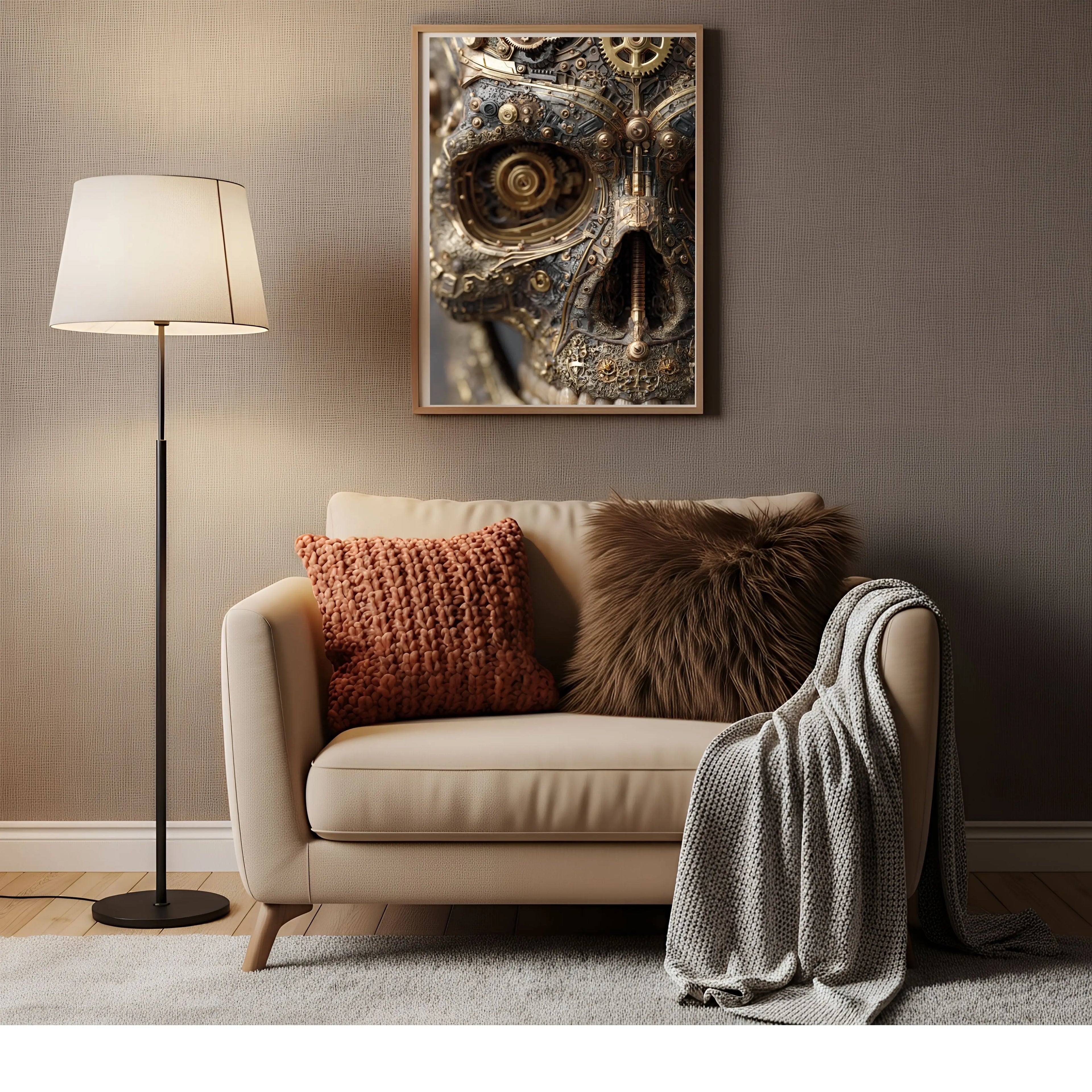 Affiche Métal Steampunk – Crâne Mécanique & Engrenages Dorés A4 Ploy'Art