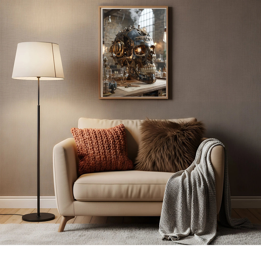 Affiche Métal Steampunk – Crâne & Laboratoire Victorien A4 Ploy'Art