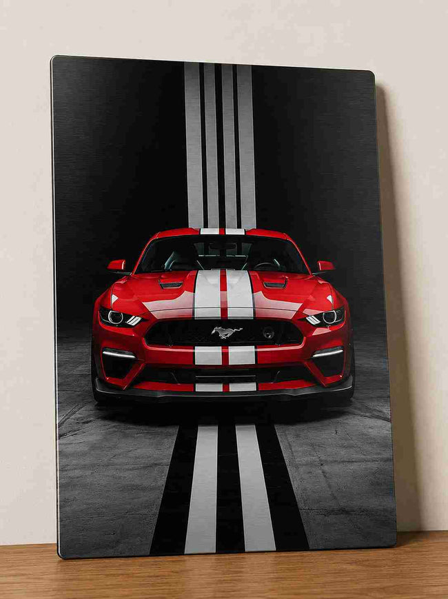 Affiche métal Ford Mustang Racing Rouge – Décoration Murale Automobile Premium