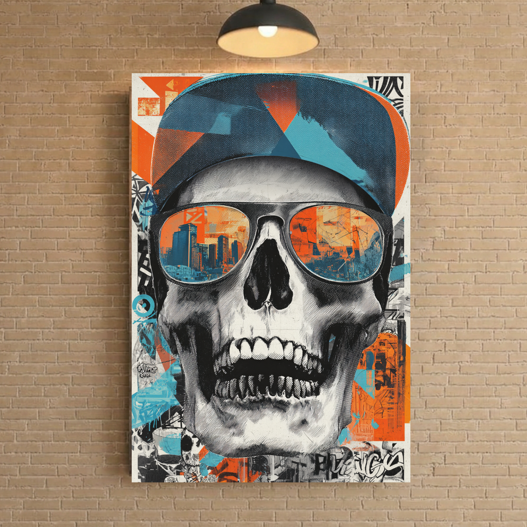 Affiche Métal Crâne Street Art – Urban Skull Décoration Murale A4