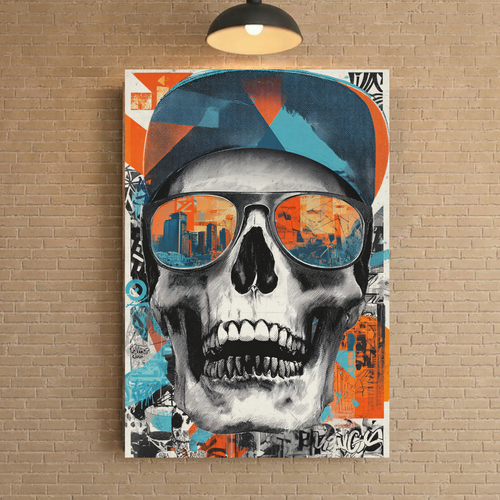 Affiche Métal Crâne Street Art – Urban Skull Décoration Murale A4