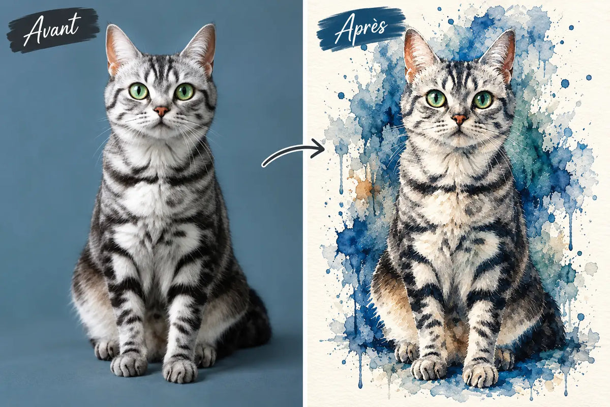 Portrait Animal & Aquarelle Personnalisé – Plaque Métal A4 à partir de votre Photo