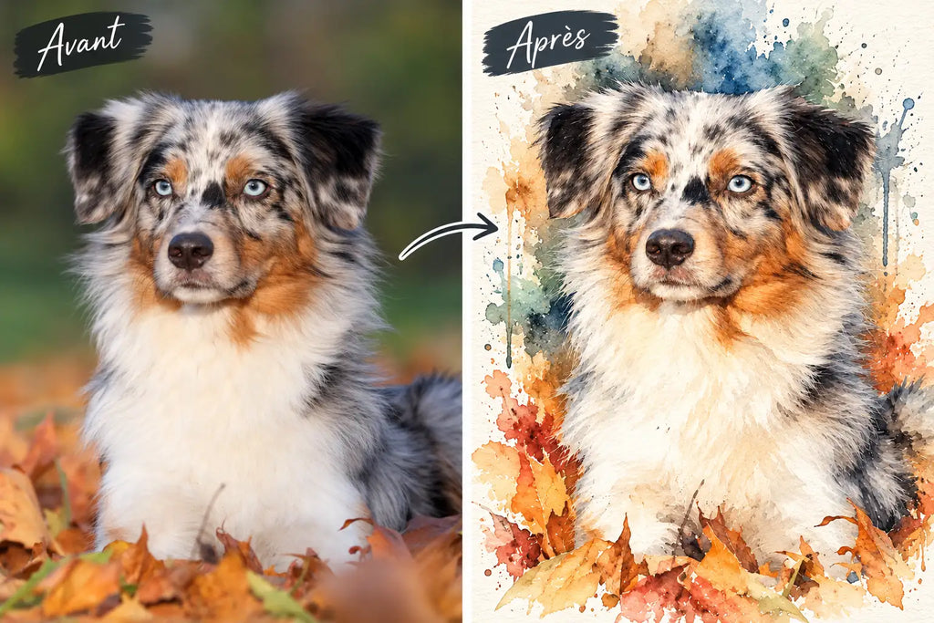 Portrait Animal & Aquarelle Personnalisé – Plaque Métal A4 à partir de votre Photo