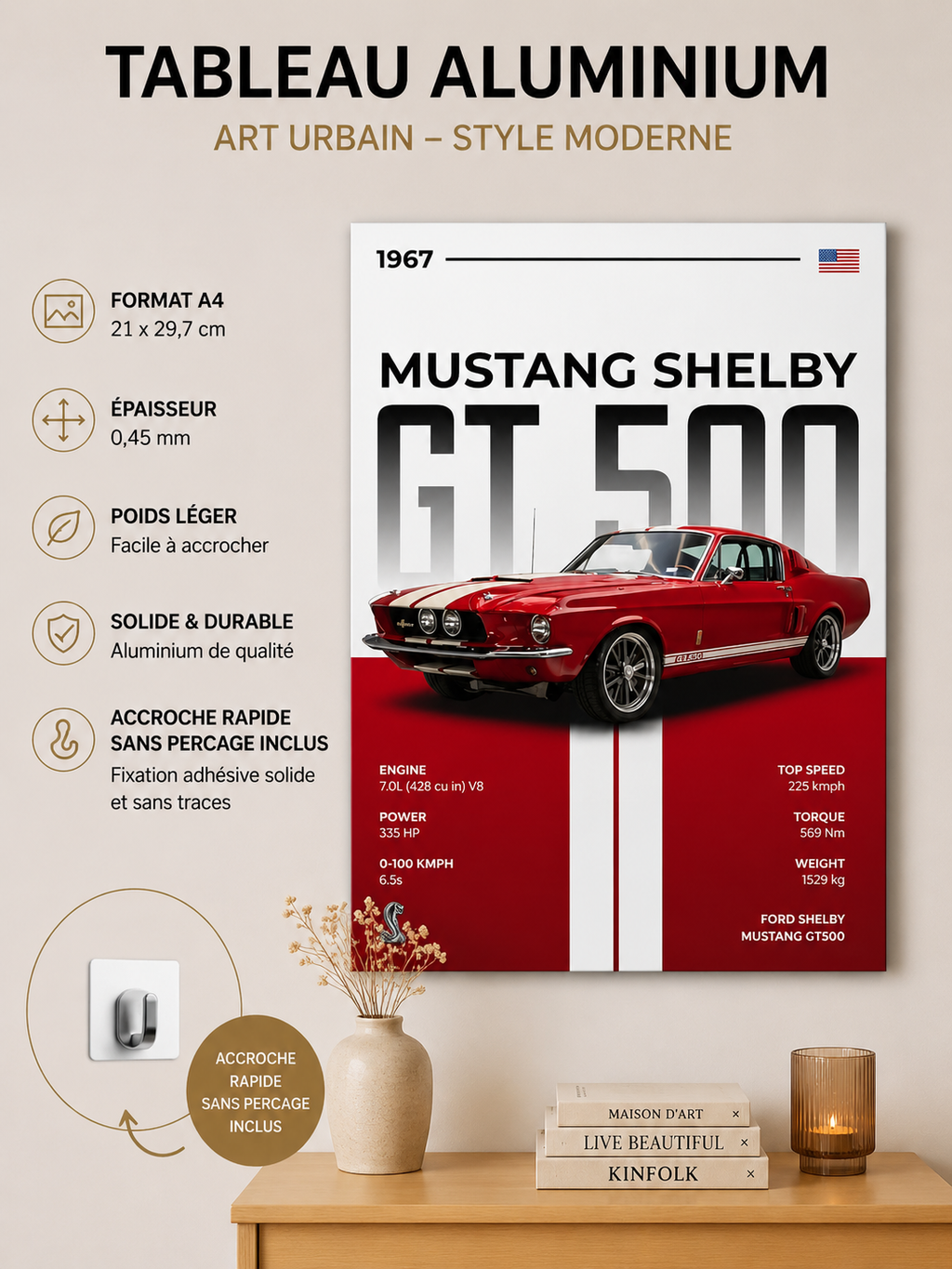 Affiche Métal Mustang Shelby GT500 1967 – Format A4