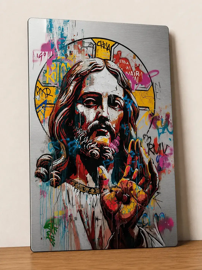 Affiche metal street art – Portrait urbain, format A4