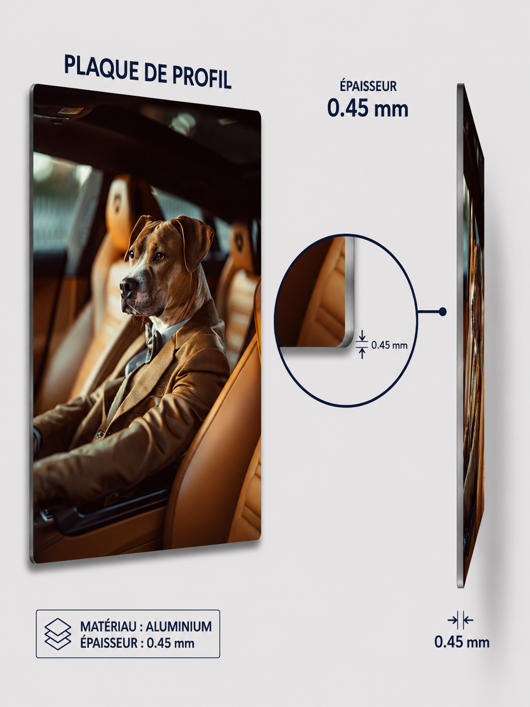 Plaque Métal Chien en Costume dans une Lamborghini - Décoration Murale Humour