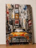 Affiche Métal Taxi New York – Times Square Style Aquarelle A4