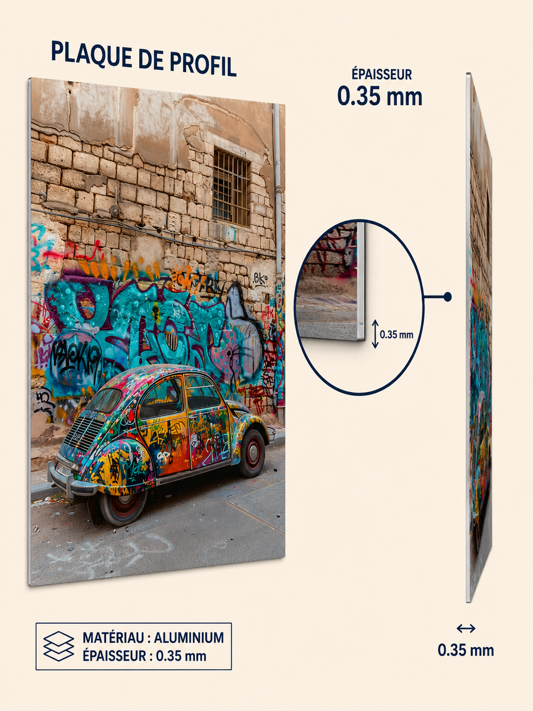 Affiche Métal Voiture Vintage Graffiti – Street Art Français A4
