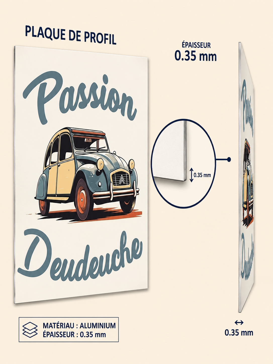 Affiche Métal Passion Deudeuche – Voiture Vintage Française A4