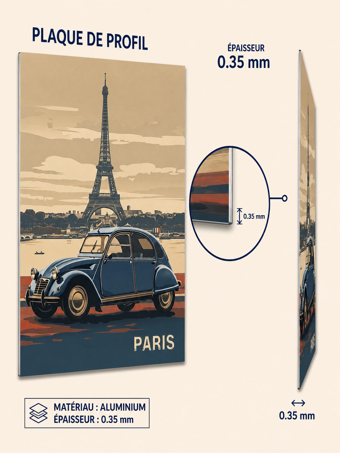 Affiche Métal Paris – Voiture Vintage & Tour Eiffel Style Affiche Voyage A4
