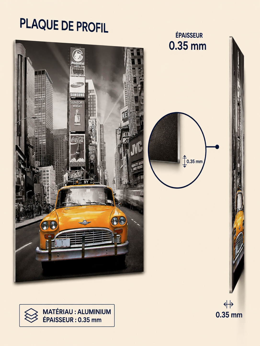 Affiche Métal Taxi New York – Times Square Style Aquarelle A4