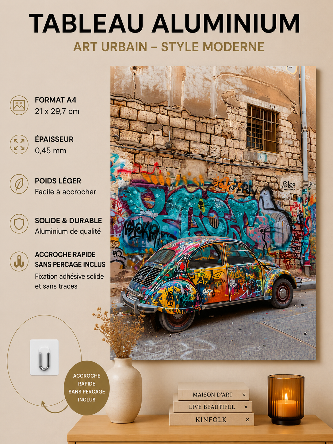 Affiche Métal Voiture Vintage Graffiti – Street Art Français A4