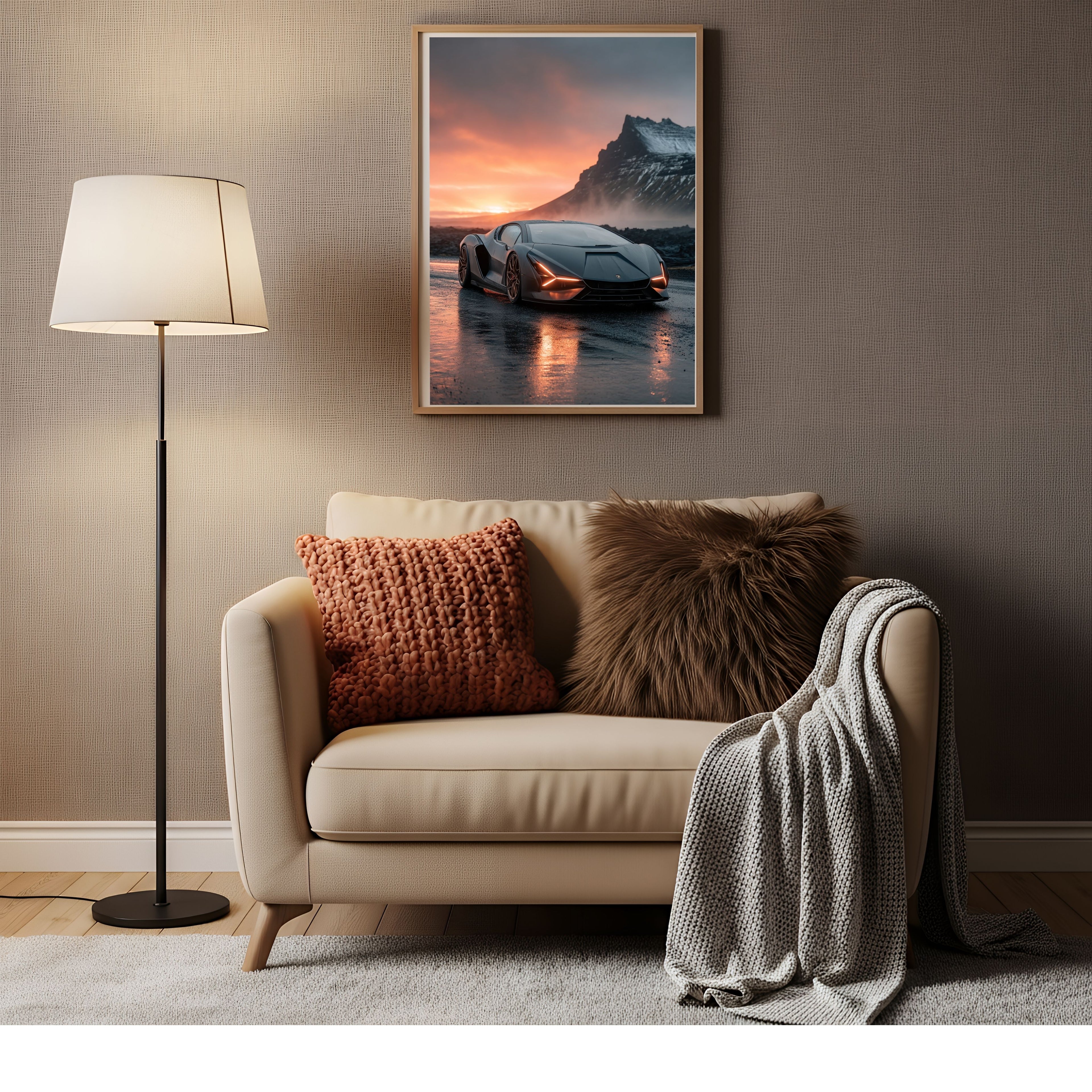 Affiche Métal Supercar Futuriste – Coucher de Soleil Décoration Murale A4