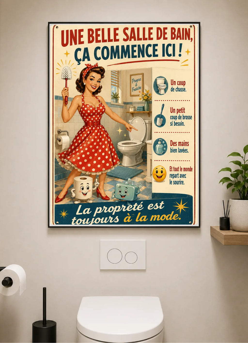 Affiche Métal Salle de Bain Vintage – La Propreté Est Toujours à la Mode A4
