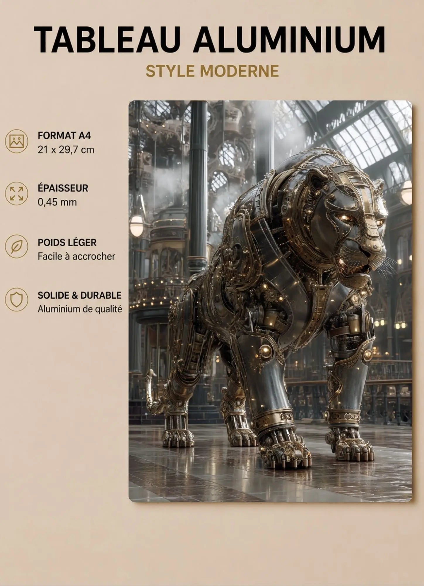 Affiche Métal Steampunk – Panthère Mécanique & Palais de Verre A4 Ploy'Art