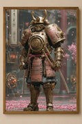 Affiche Métal Steampunk – Guerrier Doré & Temple Japonais A4 Ploy'Art