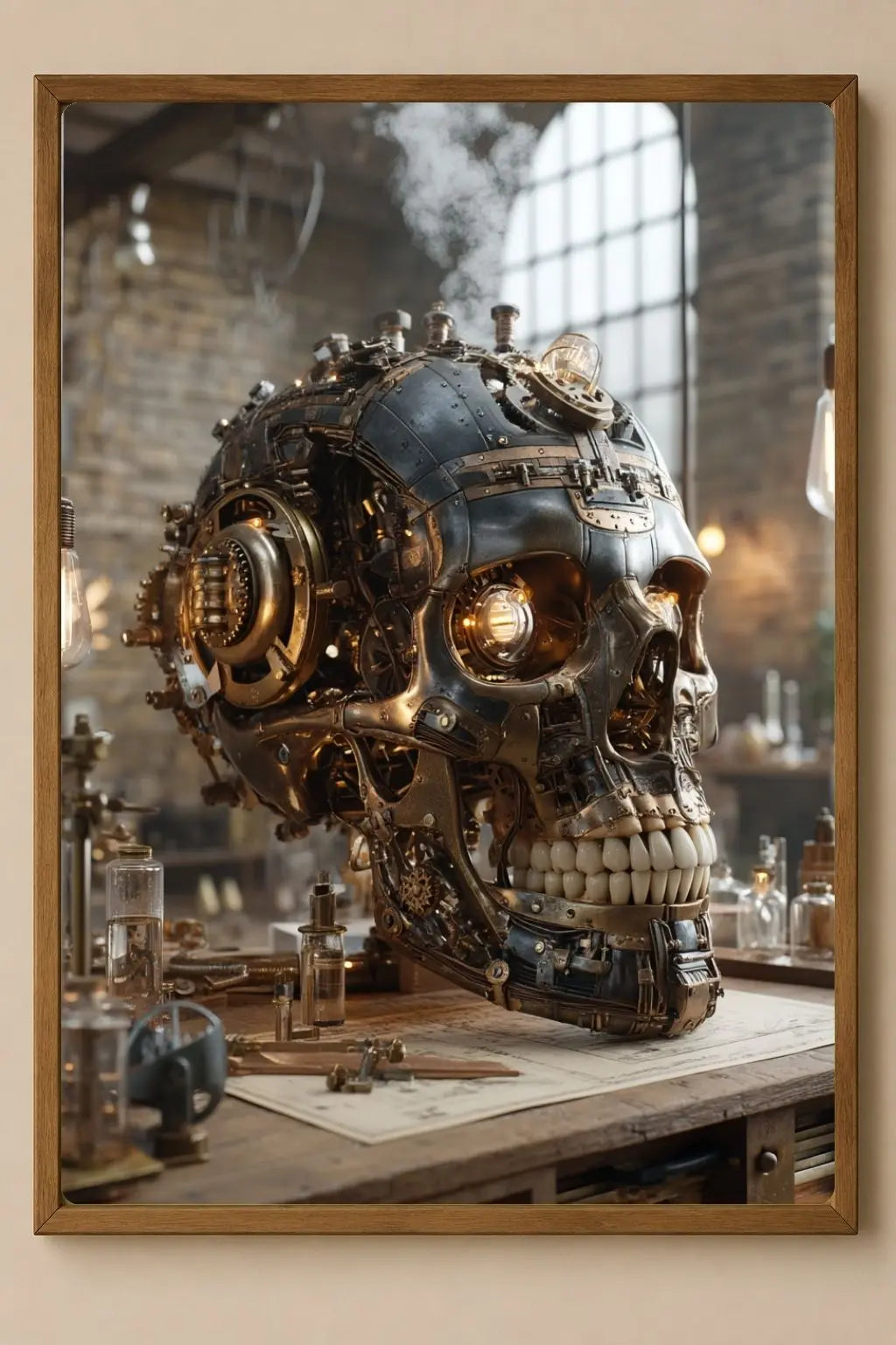Affiche Métal Steampunk – Crâne & Laboratoire Victorien A4 Ploy'Art