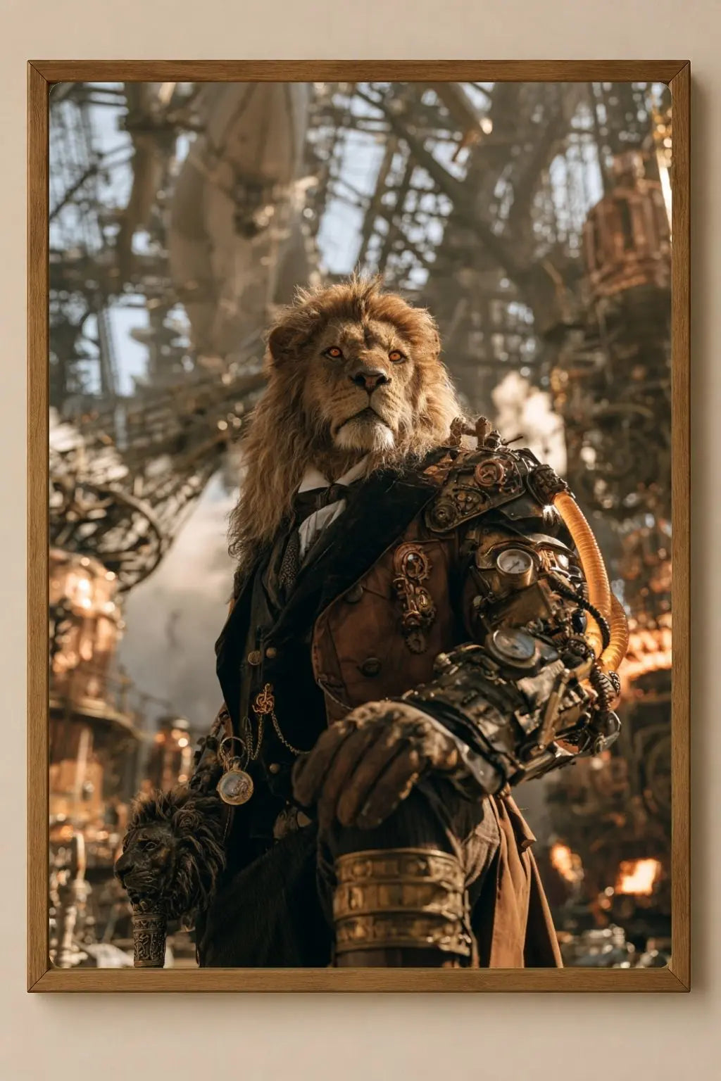 Affiche Métal Steampunk – Lion Gentleman Victorien & Bras Mécanique A4 Ploy'Art