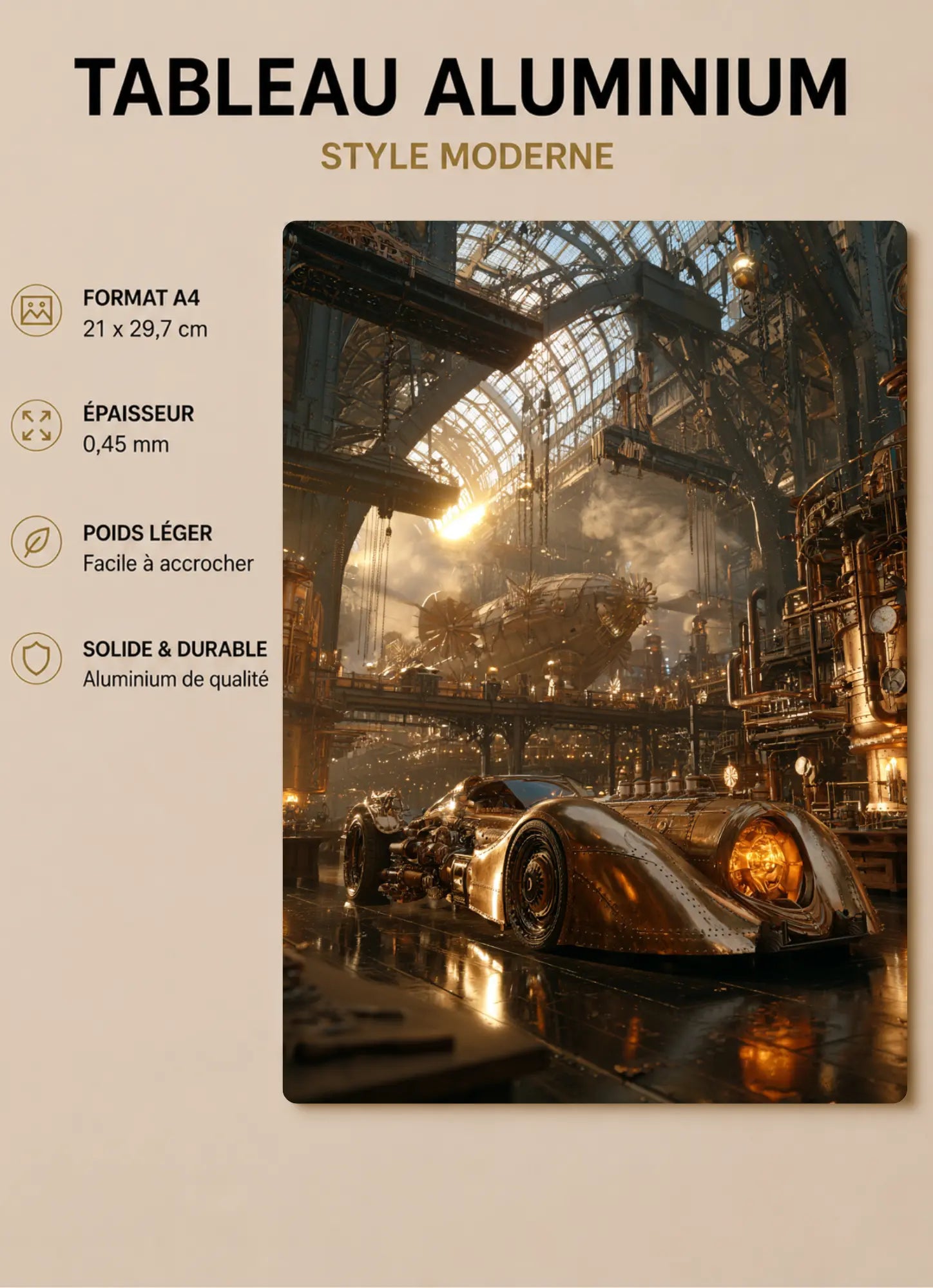 Affiche Métal Steampunk – Voiture & Hangar à Dirigeable Victorien A4 Ploy'Art