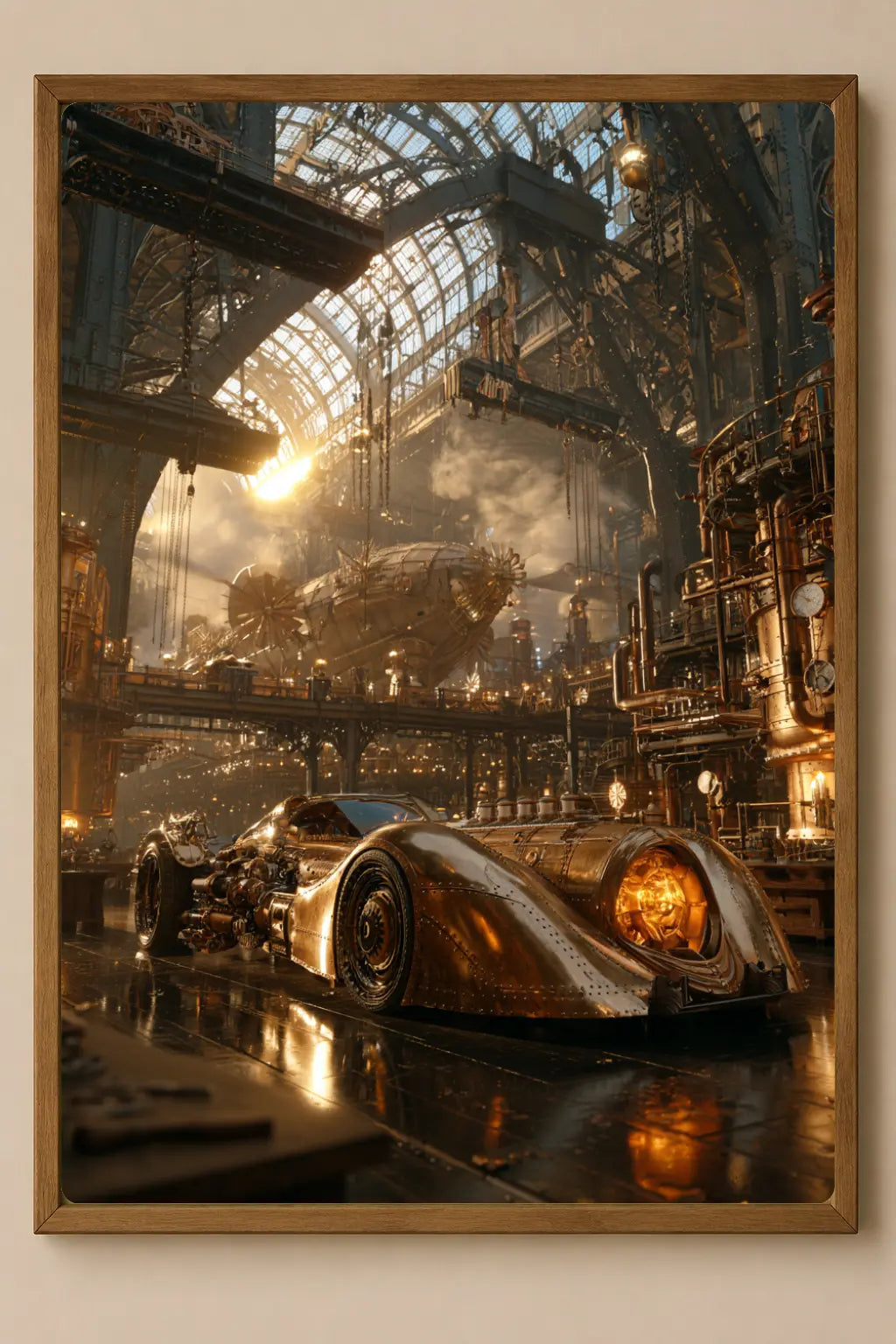 Affiche Métal Steampunk – Voiture & Hangar à Dirigeable Victorien A4 Ploy'Art