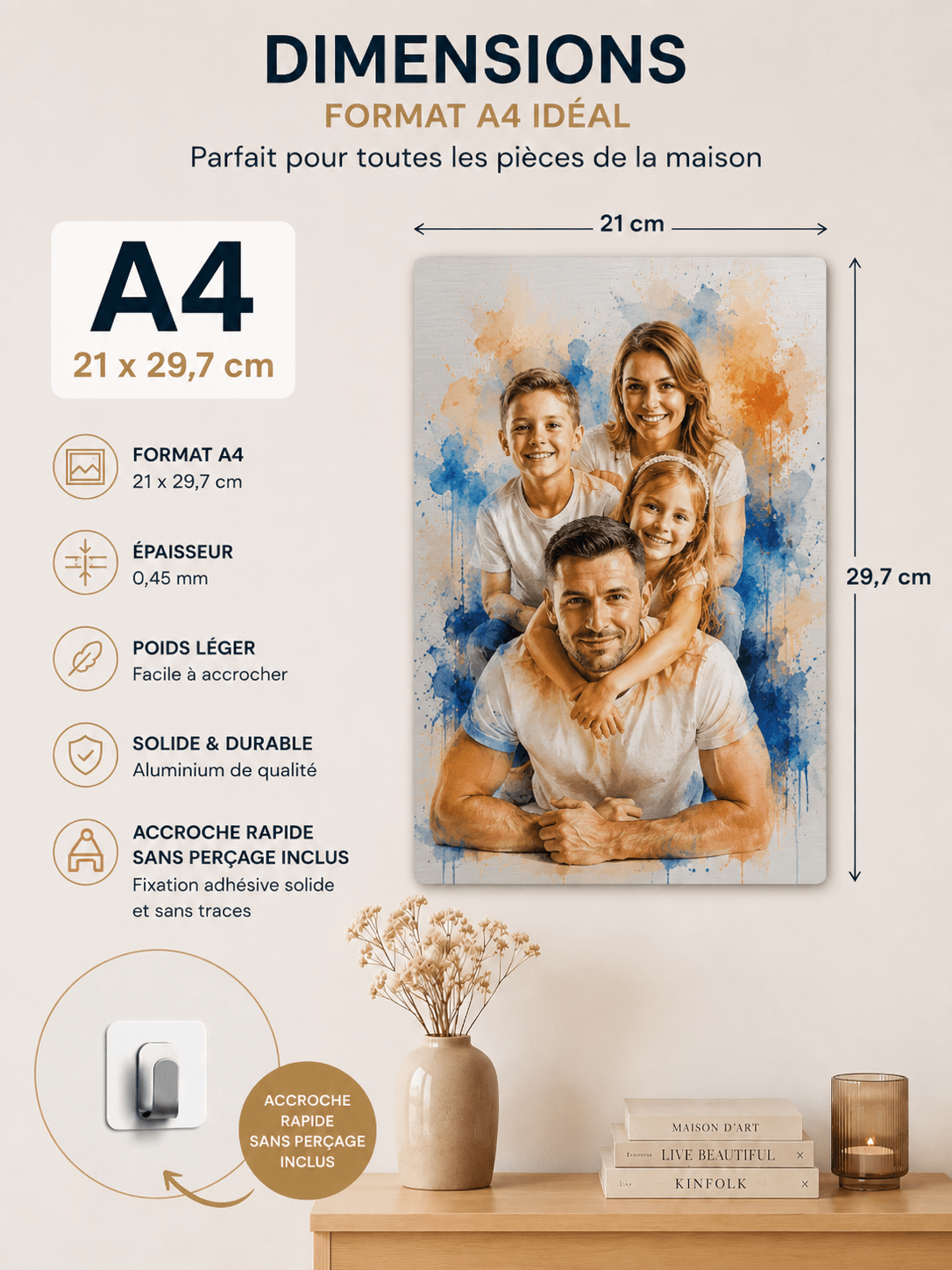 Plaque Métal Personnalisée avec Photo – Style Aquarelle A4 - Ploy'Art
