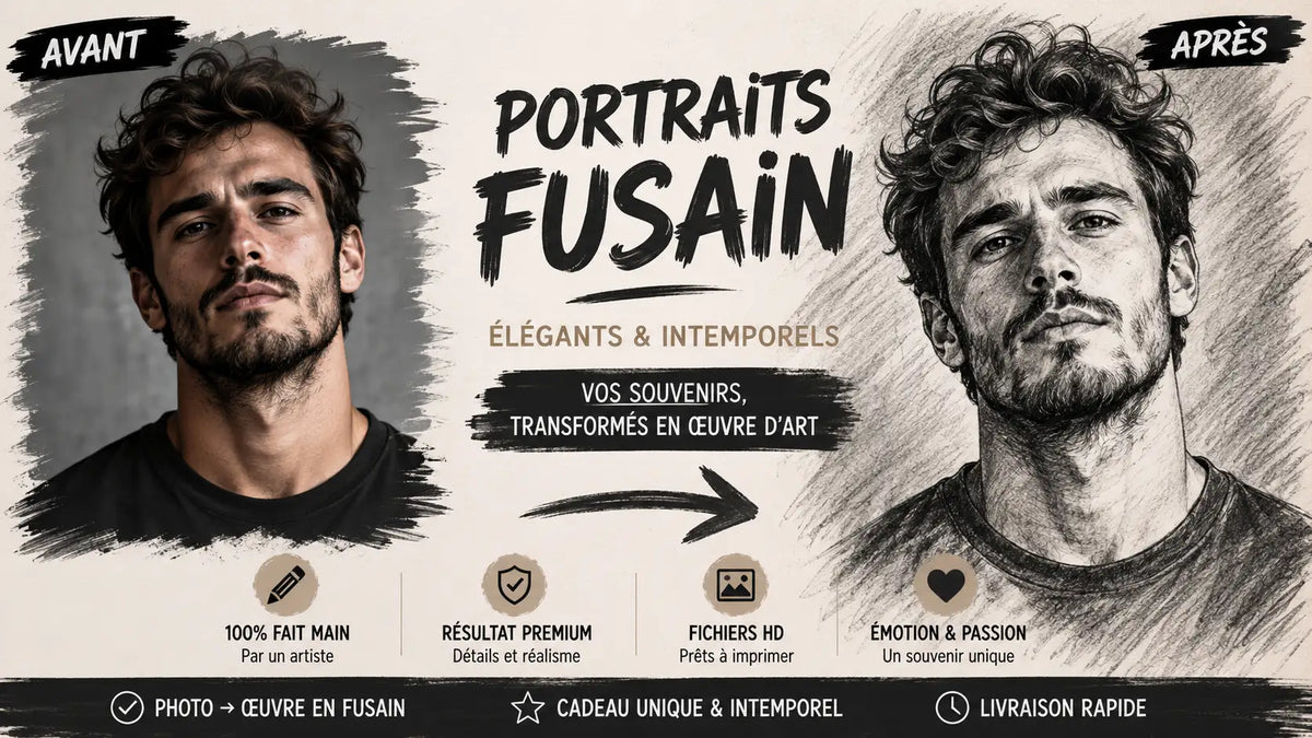 portrait fusain avant et après