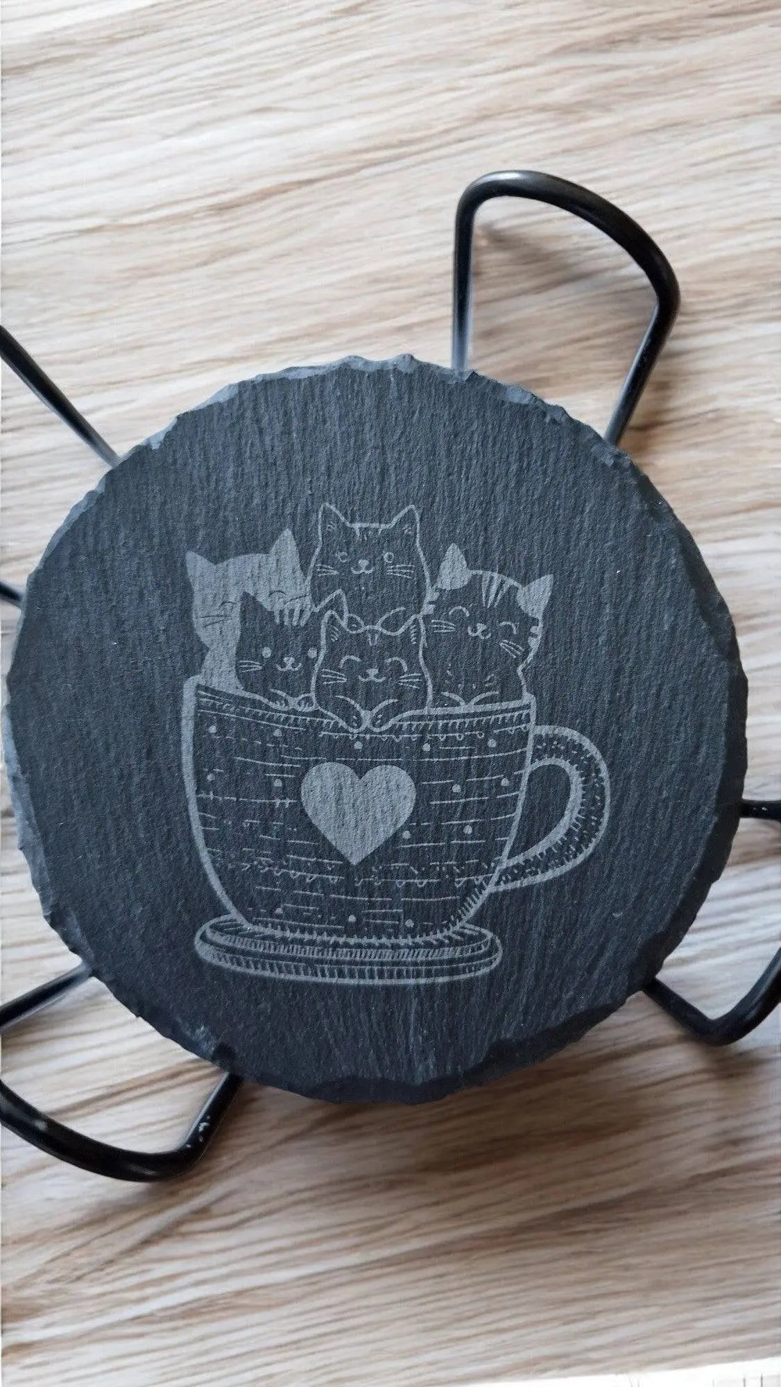 Sous-Verres en Ardoise motif chat - Ploy-Art -gravure&sublimation-