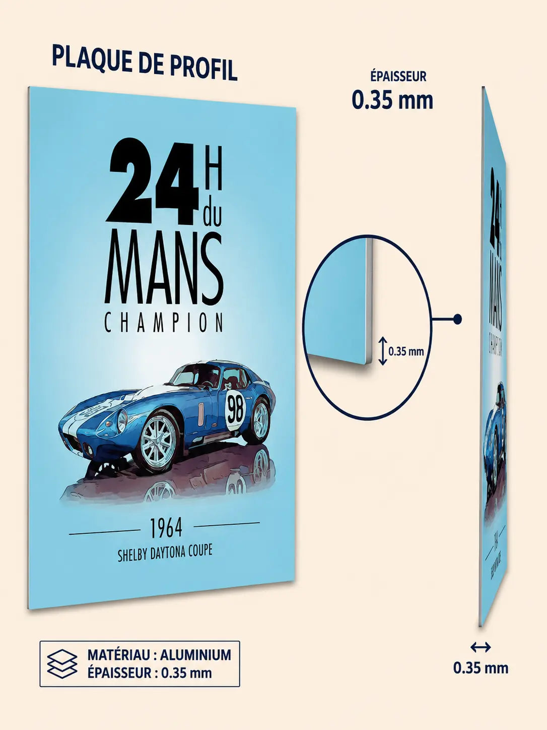 Affiche Métal 24H du Mans – Shelby Daytona Coupe 1964 A4 Ploy'Art
