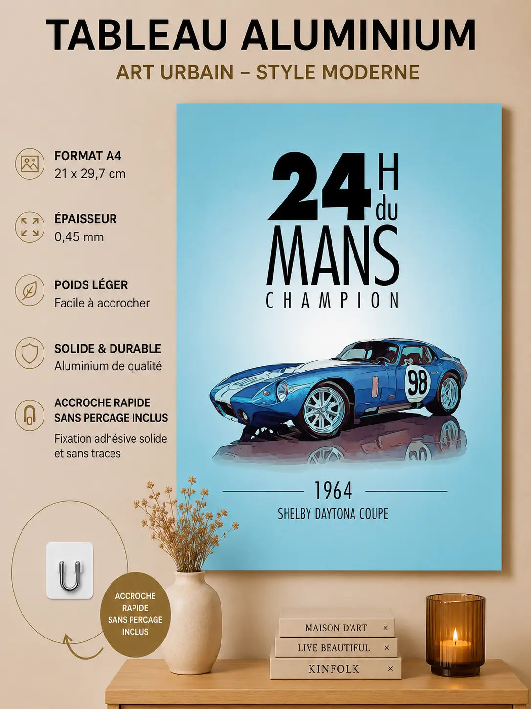 Affiche Métal 24H du Mans – Shelby Daytona Coupe 1964 A4 Ploy'Art