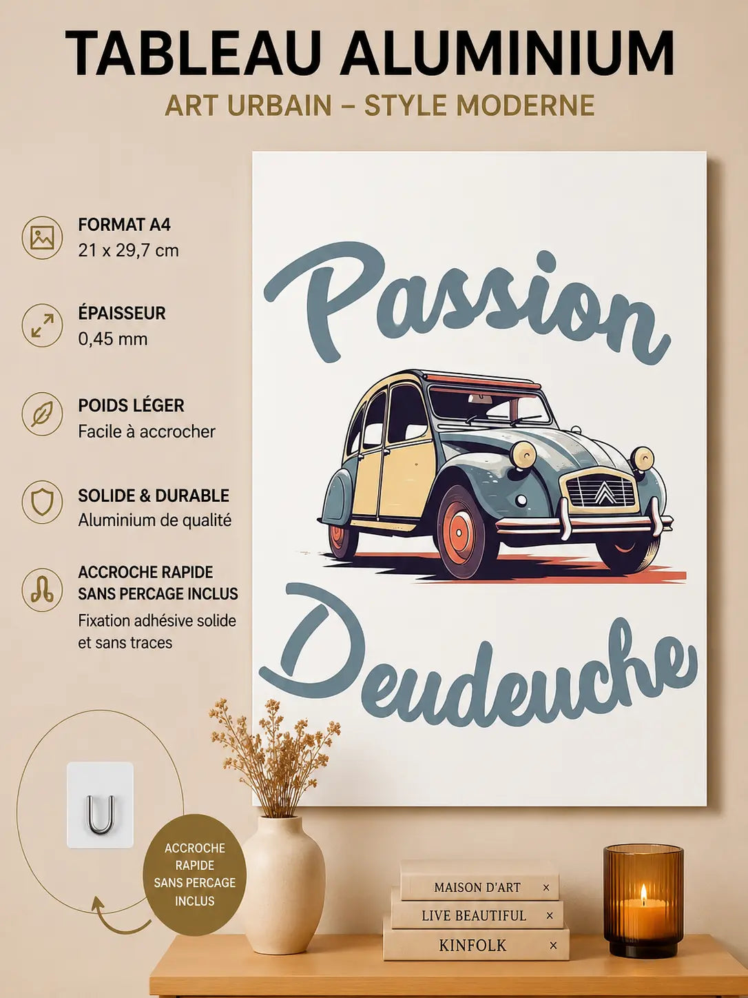 Affiche Métal Passion Deudeuche – Voiture Vintage Française A4 Ploy'Art