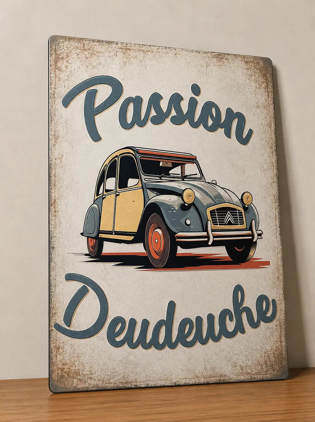 Affiche Métal Passion Deudeuche – Voiture Vintage Française A4 Ploy'Art