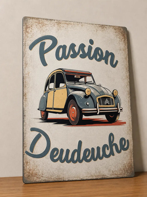 Affiche Métal Passion Deudeuche – Voiture Vintage Française A4 Ploy'Art