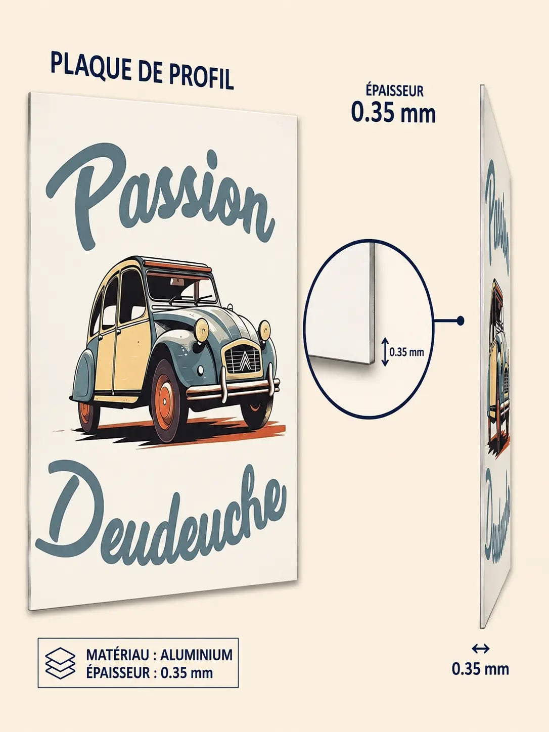 Affiche Métal Passion Deudeuche – Voiture Vintage Française A4 Ploy'Art