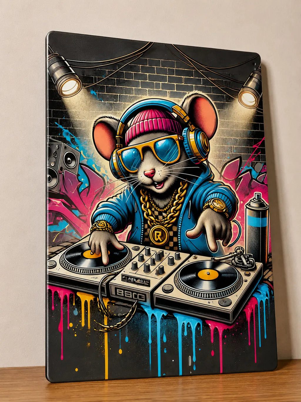 plaque métal personnalisée dj souris pop art