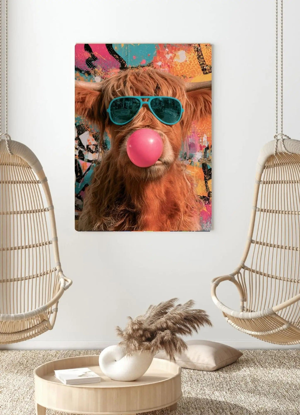 Affiche métal Pop Art, Vache Highland Lunettes & Bulle de Chewing-Gum format A4 — visuel 2 de la série