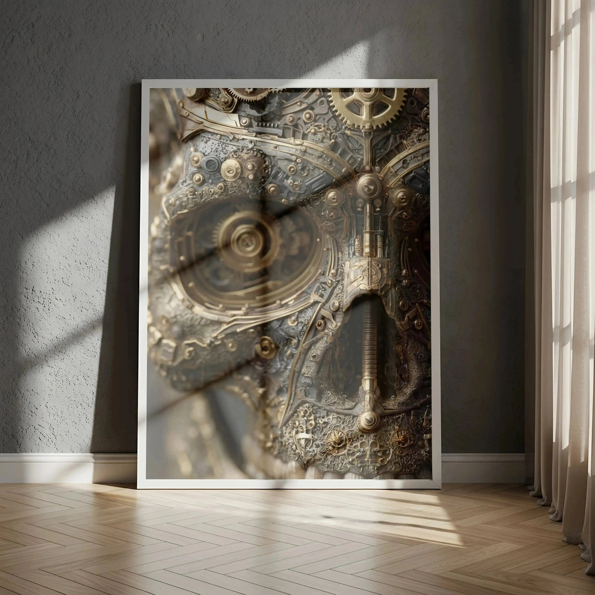 Affiche Métal Steampunk – Crâne Mécanique & Engrenages Dorés A4 Ploy'Art