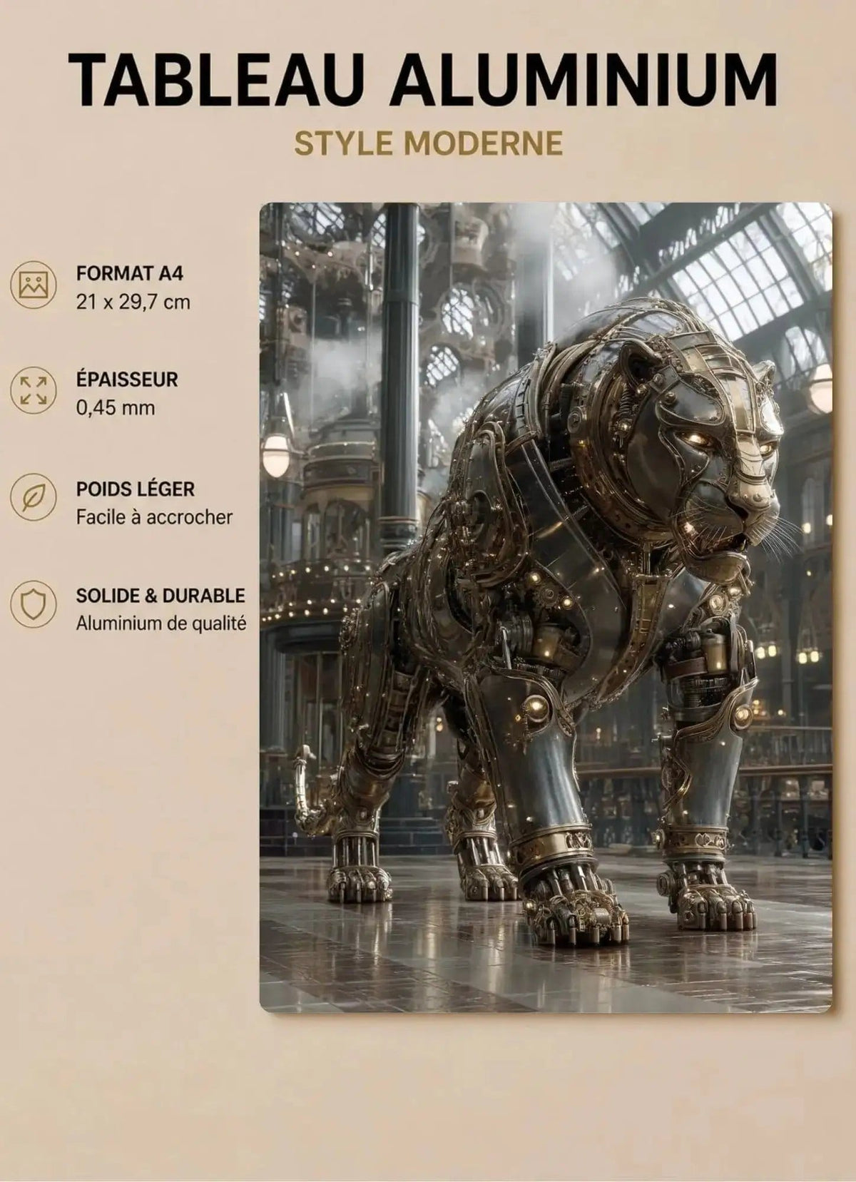 Affiche Métal Steampunk – Panthère Mécanique & Palais de Verre A4 Ploy'Art