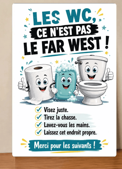 Affiche Métal WC Humour – Les WC Ce N'est Pas Le Far West ! A4