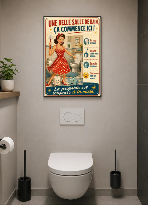 Affiche Métal Salle de Bain Vintage – La Propreté Est Toujours à la Mode A4 Ploy'Art