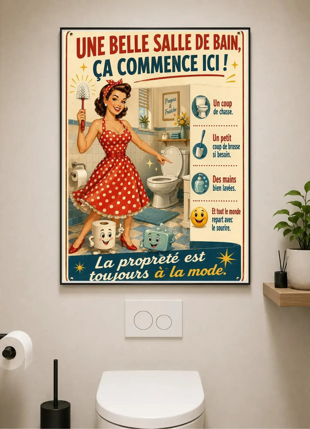 Affiche Métal Salle de Bain Vintage – La Propreté Est Toujours à la Mode A4 Ploy'Art
